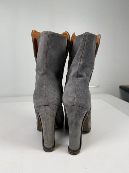 Leifsdottir Women’s Gray Suede Heeled Mid Calf Fashion Boots - 38/US 7.5