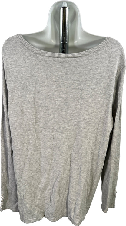 Chico’s Women’s Gray Pearl Accent Long Sleeve Thin Knit Sweater - 2/US L