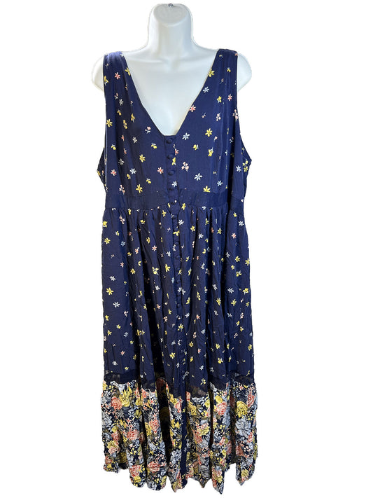 Torrid Women's Navy Blue Sleeveless Long Floral Sundress - Plus 4X