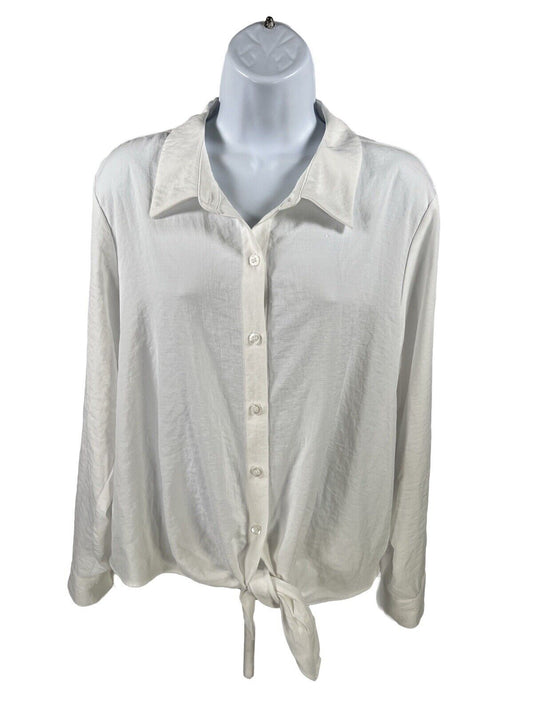 NEW Simply Vera Wang Women's White Button Up Roll Tab Top - L