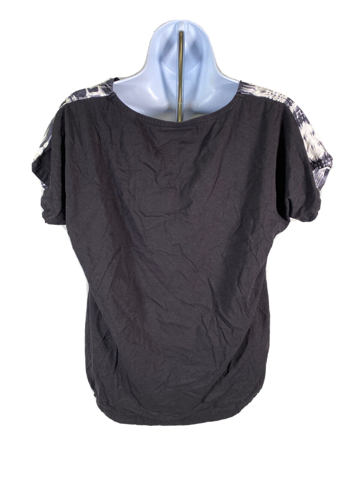 by Chico's Women's Black/White Short Sleeve V-Neck Silk Top Sz 0/S