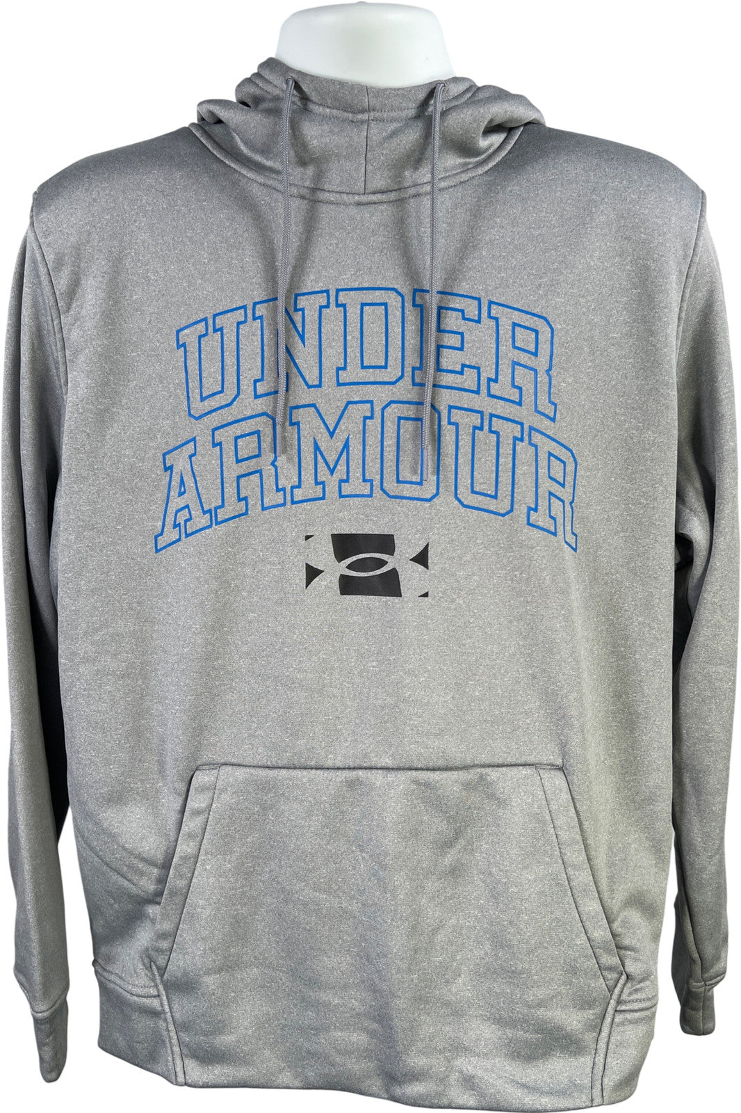 Under Armour Men’s Gray/Blue Fleece Lined Script Pullover Hoodie Sweatshirt - L
