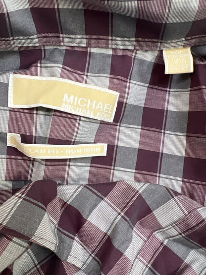 Michael Kors Men’s Purple/Gray Checkered Non-Iron Button Up Dress Shirt - 17.5