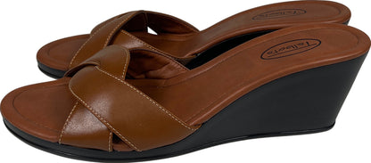 Talbots Women’s Brown Leather Slip On Wedge Sandals - 9.5