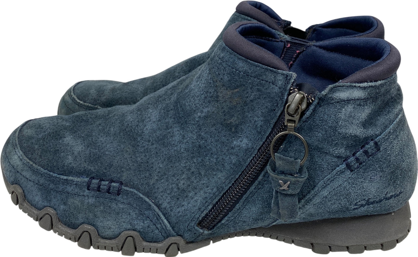 Skechers Women’s Blue Bikers Zappiest Suede Zip Ankle Boots - 8 Wide