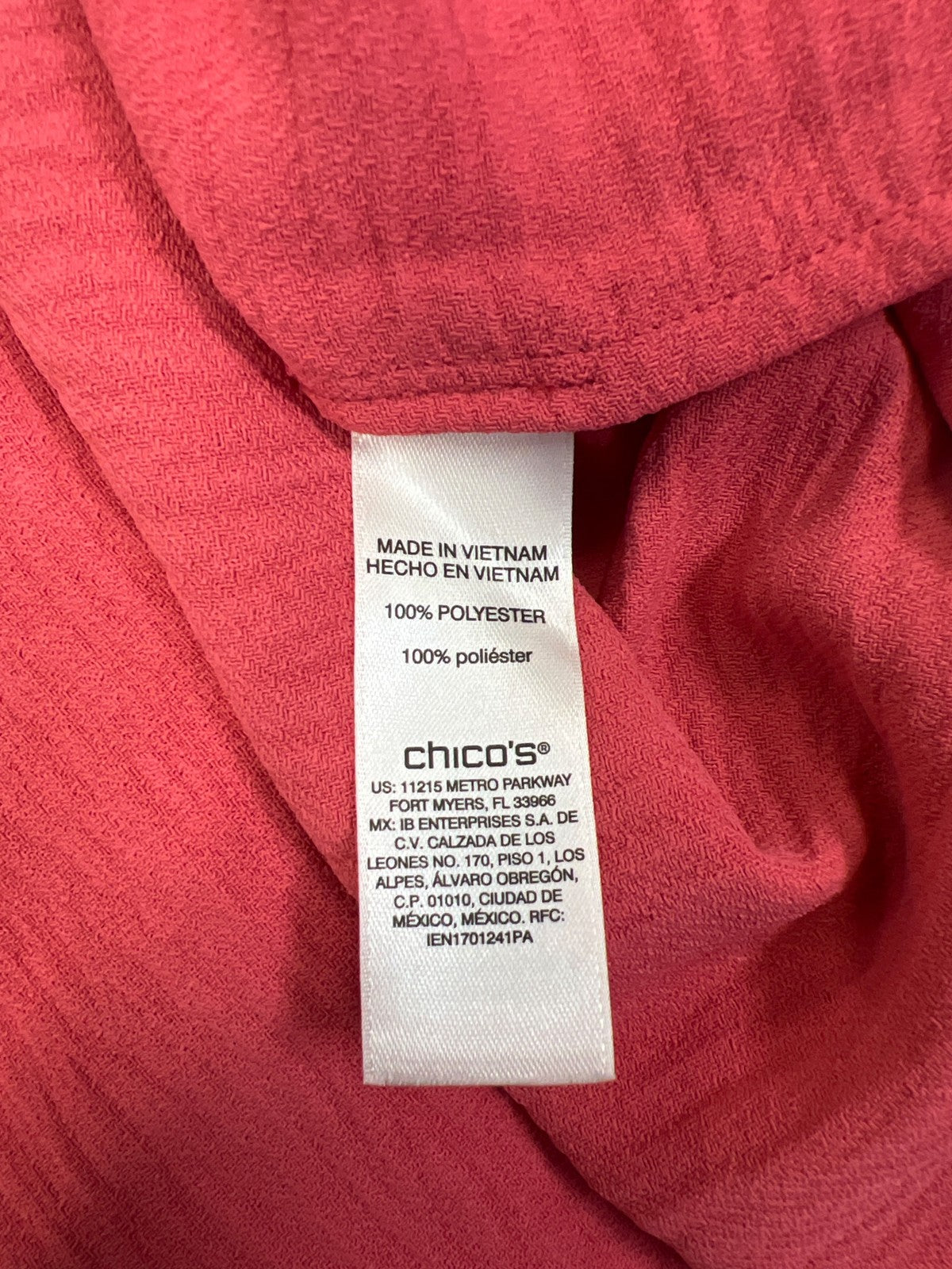 Chico’s Women’s Pink 3/4 Sleeve V-Neck Blouse - 1/US M