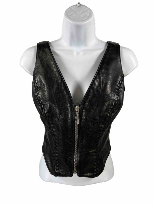 Chrome by Carrie Bashman Women's Black Guine Leather Zip Tank Top - 6
