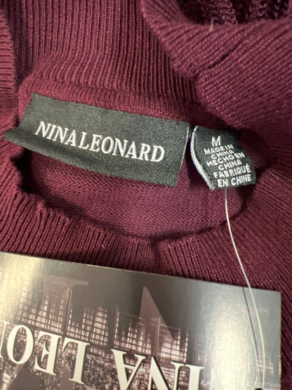 Nina Leonard Women’s Burgundy Long Sheer Sleeve A-Line Sweater Dress - M