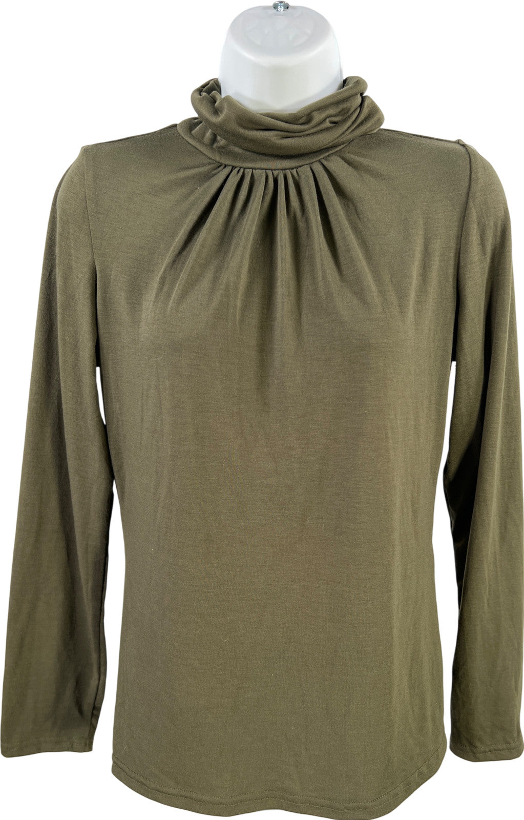 Due Per Due Women’s Green Pleated Front Long Sleeve Turtleneck Shirt - S