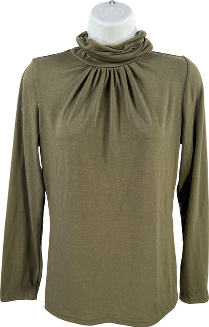 Due Per Due Women’s Green Pleated Front Long Sleeve Turtleneck Shirt - S
