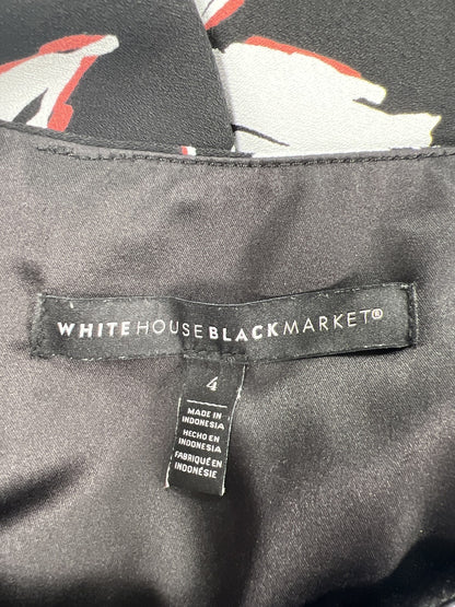 White House Black Market Women’s Black Floral Short A-Line Skirt - 4