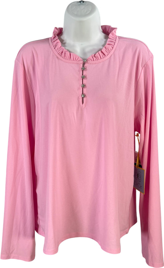 CeCe Women’s Pink Florence Rose Ruffle Trim Long Sleeve Blouse - XL