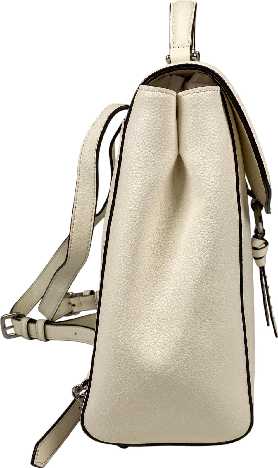 DKNY White Cow Leather Foldover Small Adjustable Backpack