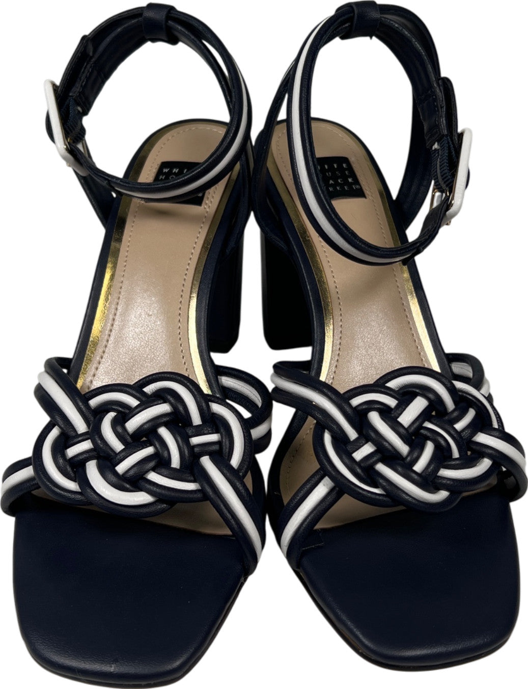White House Black Market Women’s Blue Nova Mixed Knot High Heel Sandals - 7.5