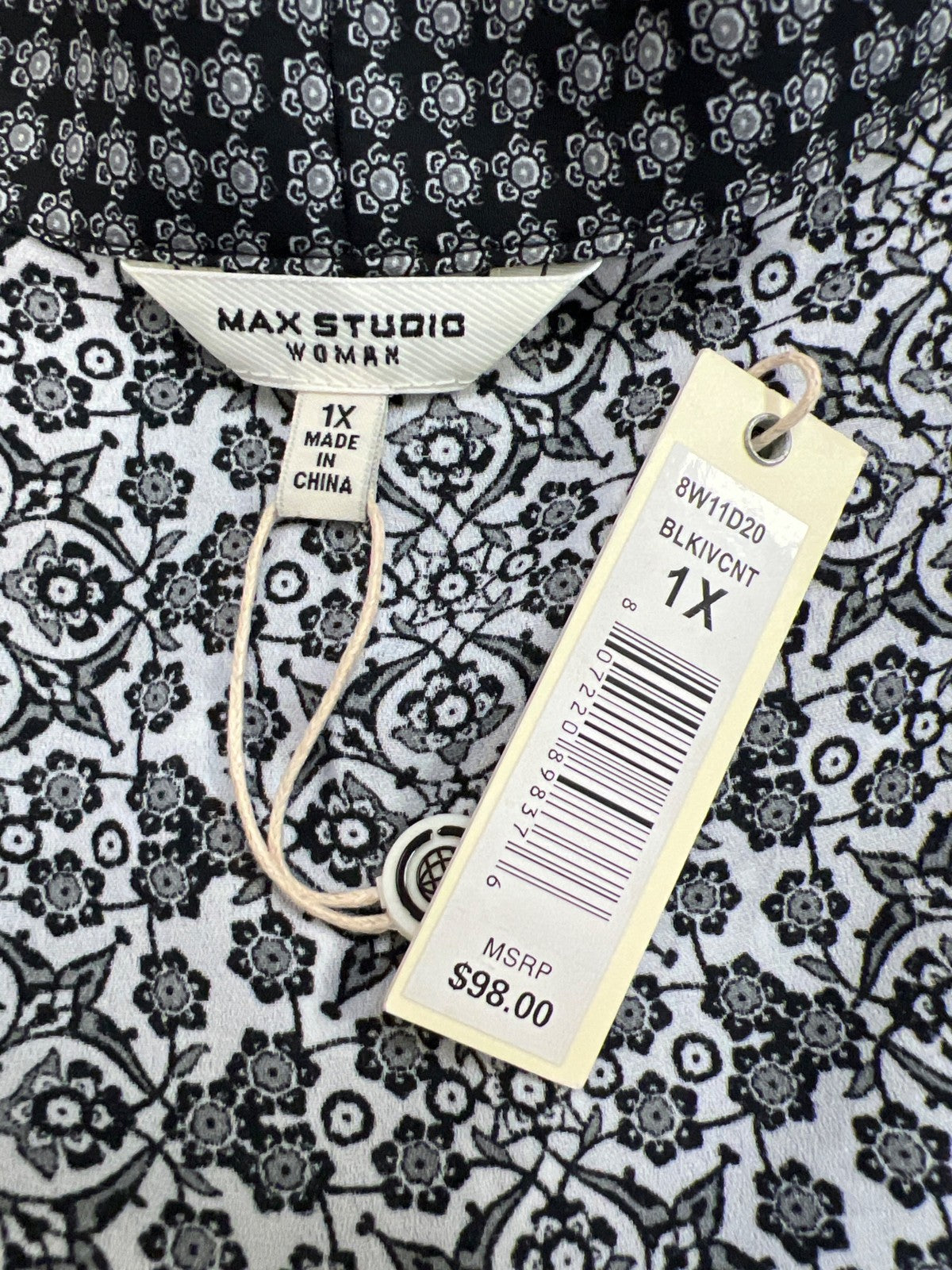 Max Studio Women’s Black/White 1/2 Sleeve Kimono Top - Plus 1X