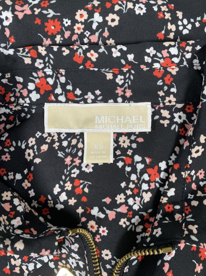 Michael Kors Women’s Black Floral Sleeveless 1/4 Zip Pullover Blouse - XS
