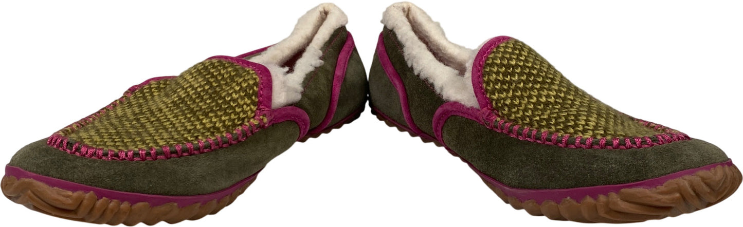 Sorel Women’s Green/Pink Suede Tremblant Sherpa Lined Moccasins - 9