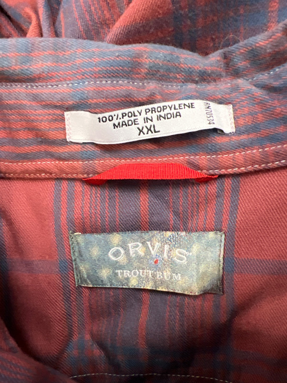 Orvis Men’s Red/Blue Plaid Trout Bum Long Sleeve Snap Button Up Shirt - XXL