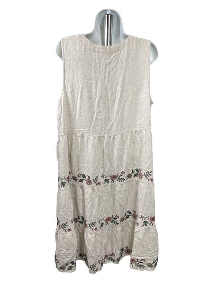 J.Jill Womens Beige Sleeveless Linen Embroidered Floral Sundress - L Petite