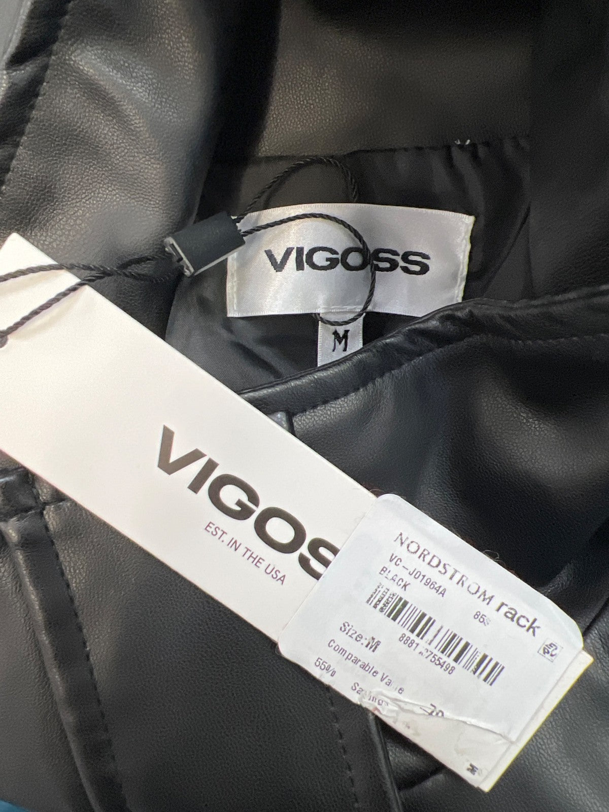 Vigoss Women’s Black Faux Leather Full Zip Cropped Moto Jacket - M