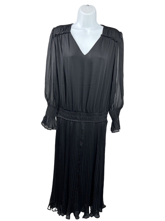 Chico's Women's Black Pleated Sheer Long Sleeve Dress - 1/US 8