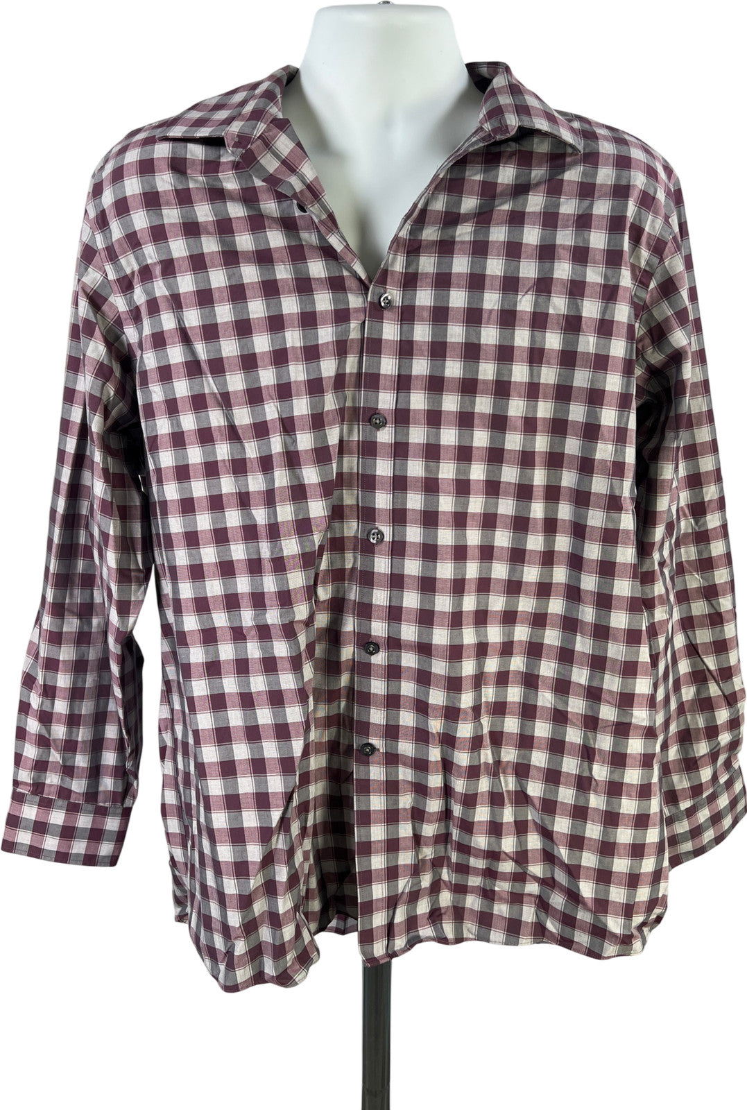 Michael Kors Men’s Purple/Gray Checkered Non-Iron Button Up Dress Shirt - 17.5