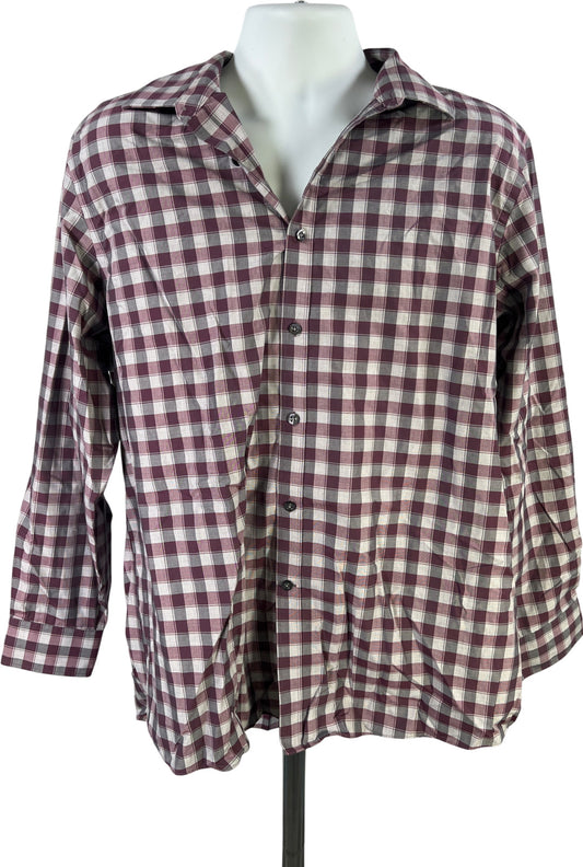 Michael Kors Men’s Purple/Gray Checkered Non-Iron Button Up Dress Shirt - 17.5