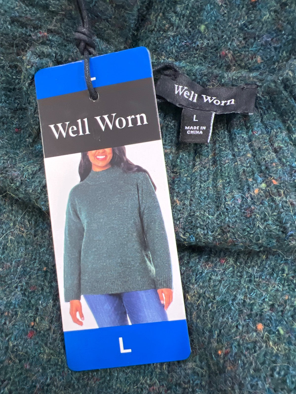 Well Worn Women’s Green Wool Blend Long Sleeve Mock Neck Sweater - L