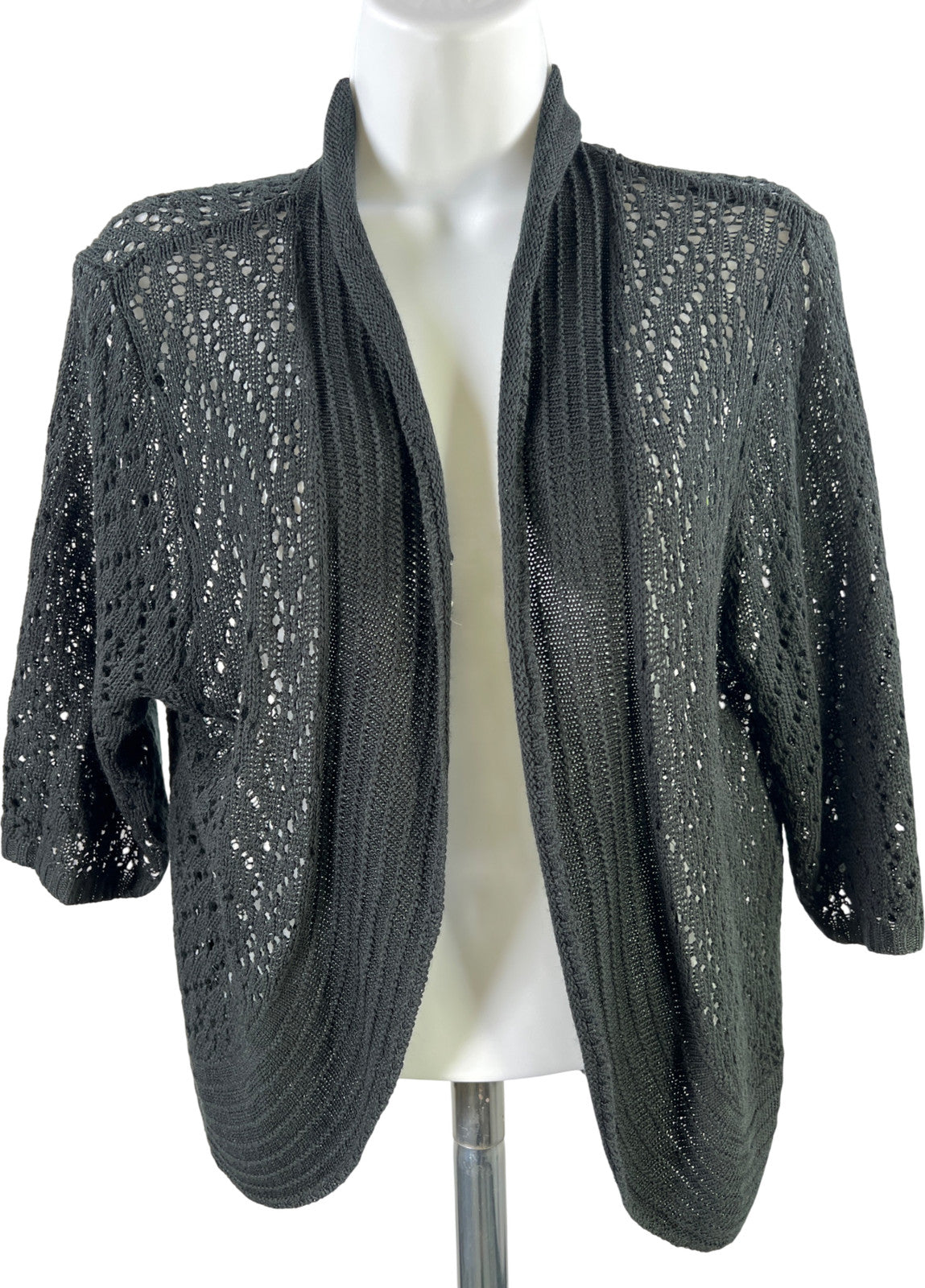Leo and Nicole Women’s Black Open Knit 1/2 Sleeve Cardigan Sweater - L