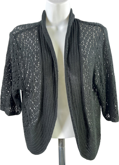 Leo and Nicole Women’s Black Open Knit 1/2 Sleeve Cardigan Sweater - L
