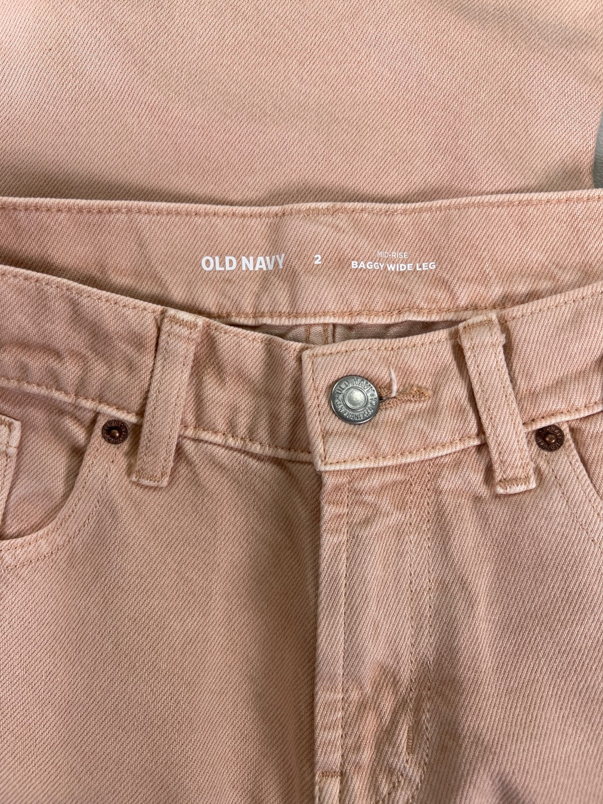 Old Navy Women’s Pink Mid Rise Baggy Wide Leg Jeans - 2