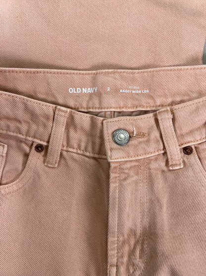 Old Navy Women’s Pink Mid Rise Baggy Wide Leg Jeans - 2