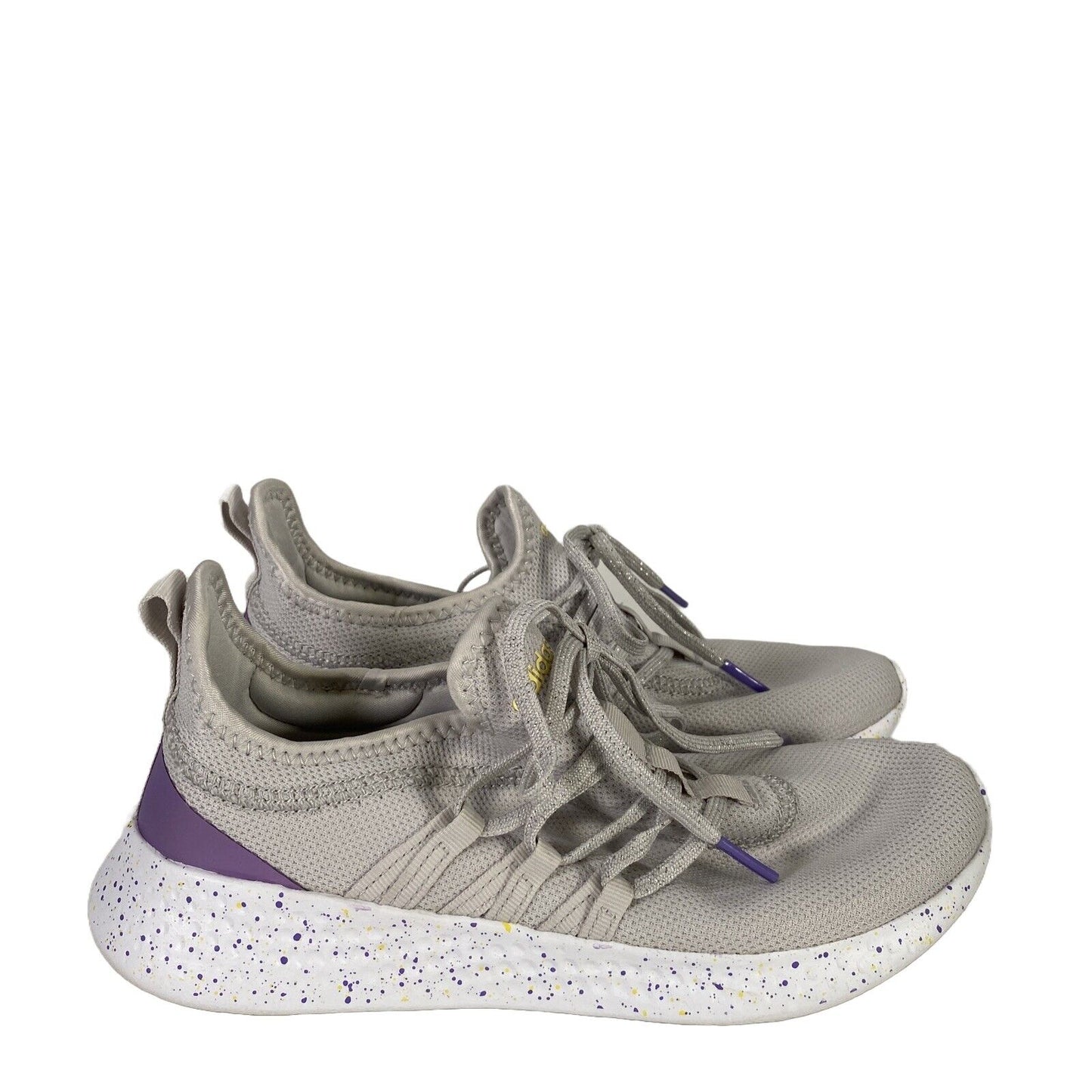 Adidas Women's Gray/Purple Lace Up Cloadfoam Walking Comfort Sneakers - 7