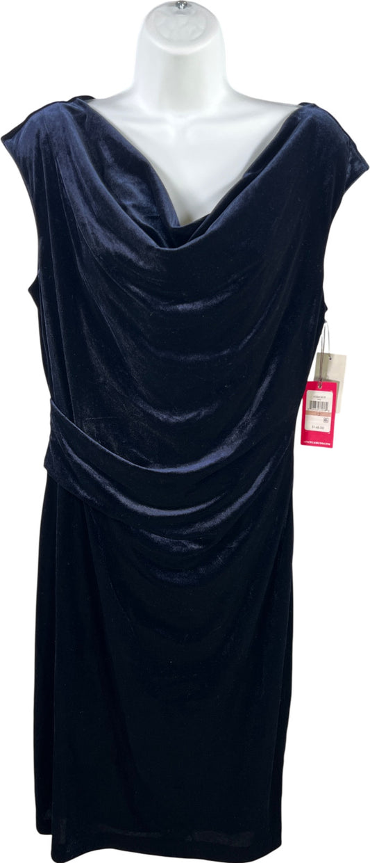 Vince Camuto Women’s Blue Velour Sleeveless Midi Shift Dress - 12