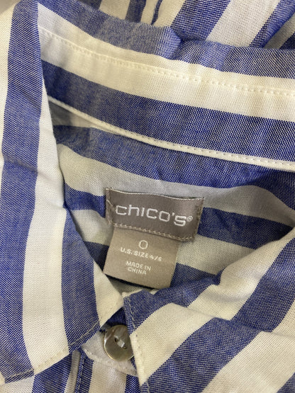 Chico’s Women’s Blue/White Striped Long Sleeve Button Up Shirt - 0/US 4-6