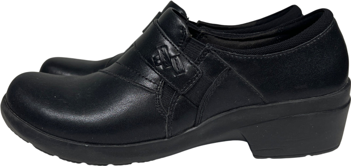 Clarks Collection Women’s Black Leather Slip On Walking Shoes - 8.5