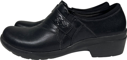 Clarks Collection Women’s Black Leather Slip On Walking Shoes - 8.5