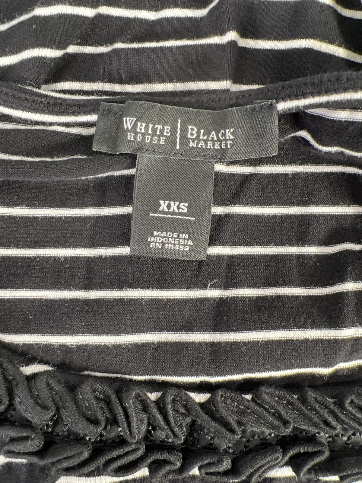 White House Black Market Womens Black Striped Ruffle Trim Cap Sleeve T-Shirt XXS