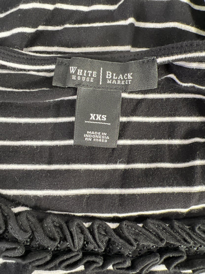 White House Black Market Womens Black Striped Ruffle Trim Cap Sleeve T-Shirt XXS