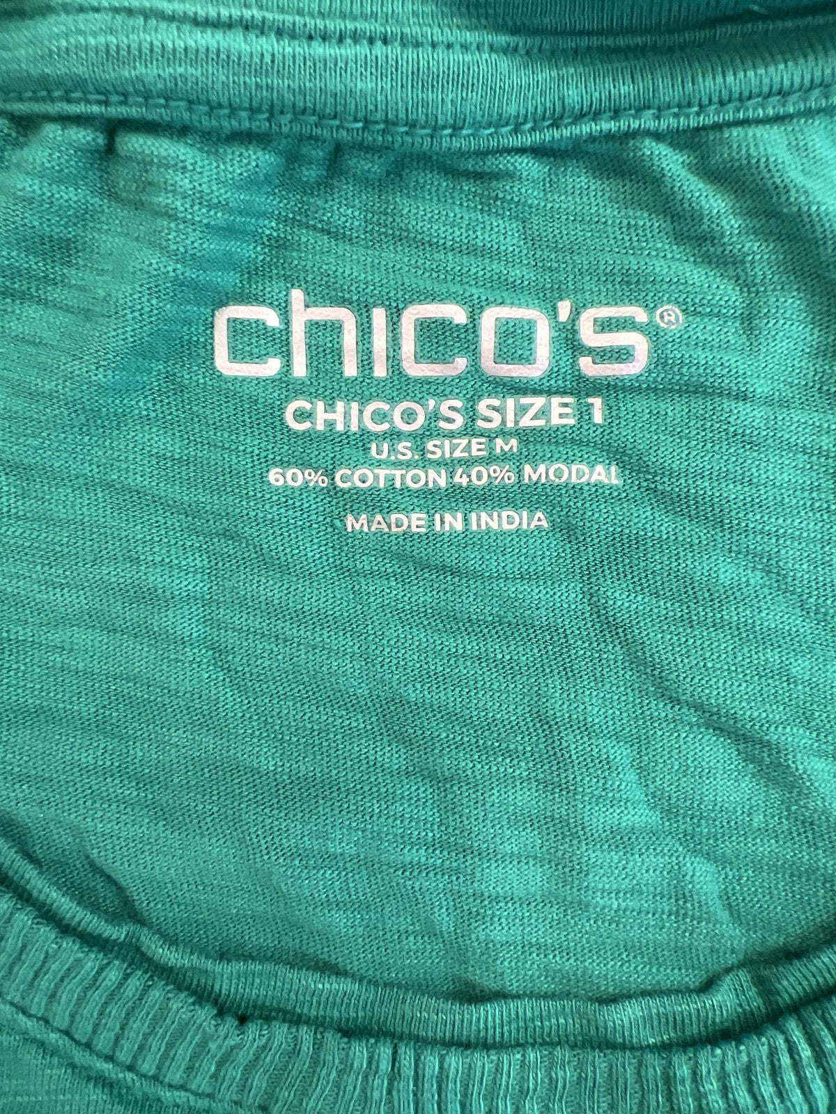 Chico’s Women’s Green Short Sleeve T-Shirt - 1/US M