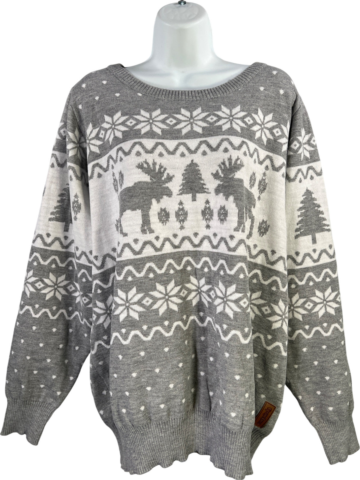TipsyElves Women’s Gray Classic Moose Holiday Christmas Sweater - XL