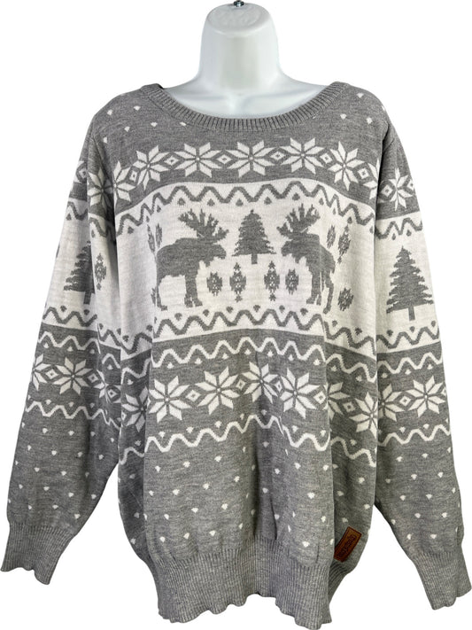 TipsyElves Women’s Gray Classic Moose Holiday Christmas Sweater - XL