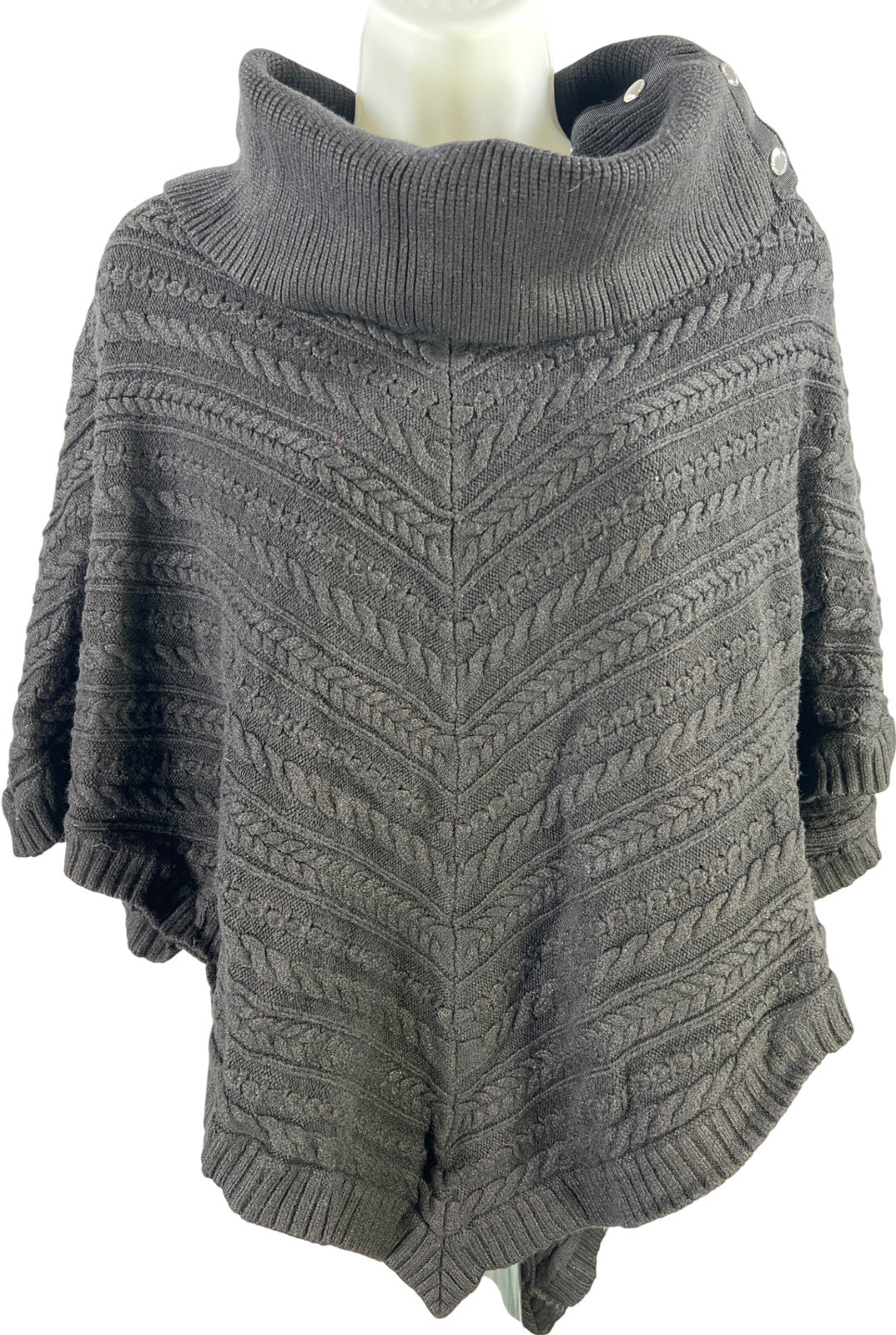 White House Black Market Womens Black Cable Knit Short Sleeve Poncho Sweater - S