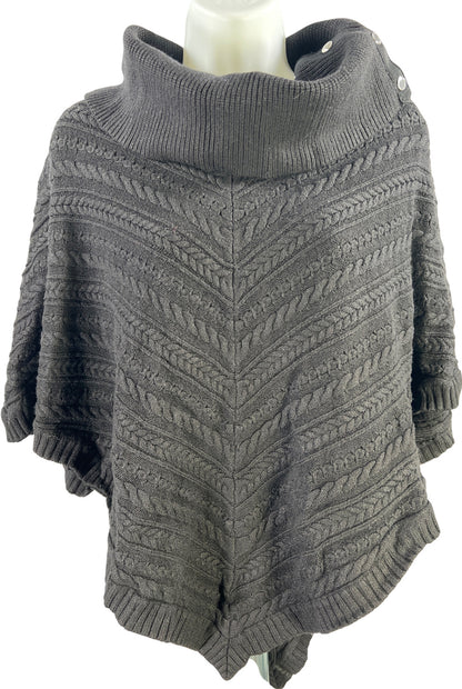 White House Black Market Womens Black Cable Knit Short Sleeve Poncho Sweater - S