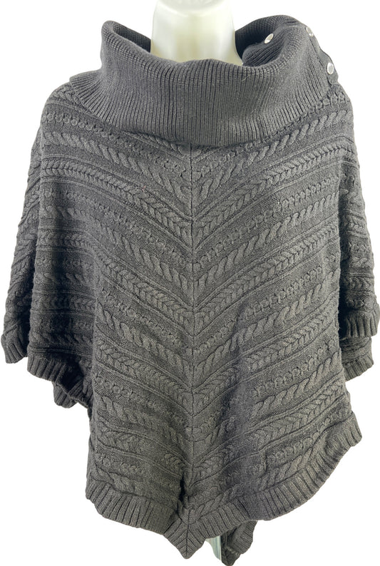 White House Black Market Womens Black Cable Knit Short Sleeve Poncho Sweater - S