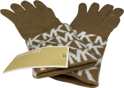 Michael Kors Women’s Brown Logo Cuffed Knit Gloves - One Size