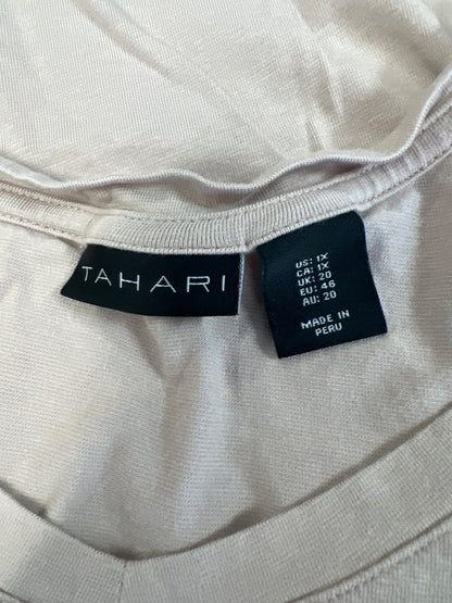 Tahari Women’s Beige Short Sleeve V-Neck T-Shirt - Plus 1X