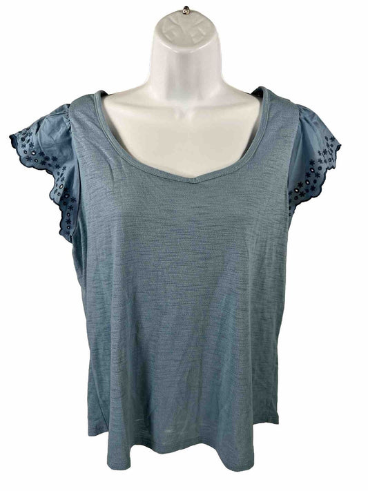 NEW Lauren Conrad Women's Blue Ruffle Sleeve T-Shirt - M