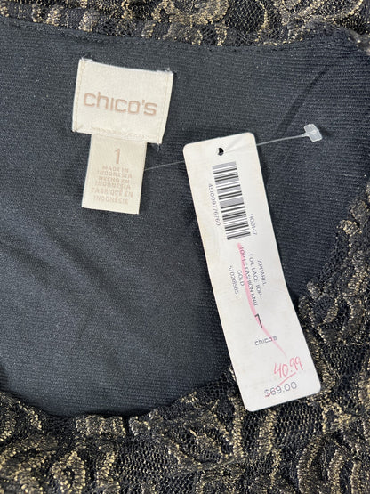 Chico’s Women’s Black & Gold Foil Lace Top - 1/US 8