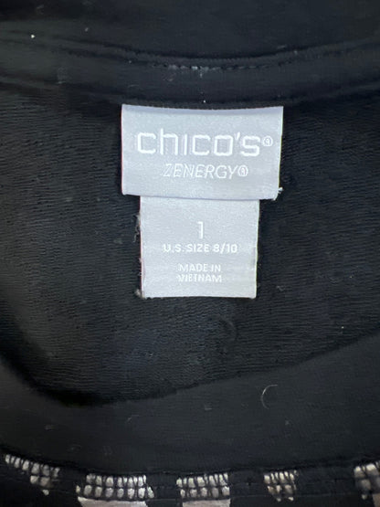 Chico’s Zenergy Women’s Black Metallic Animal Print Long Sleeve Shirt - 1/US 8